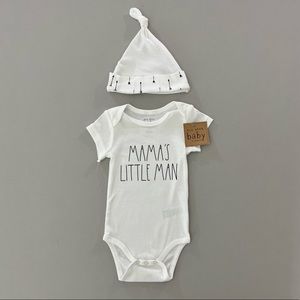 NEW Rae Dunn 6/9 Months•Mama’s Little Man• Bodysuit & Hat Set